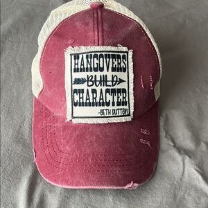 Maroon and White Distressed Trucker Cap